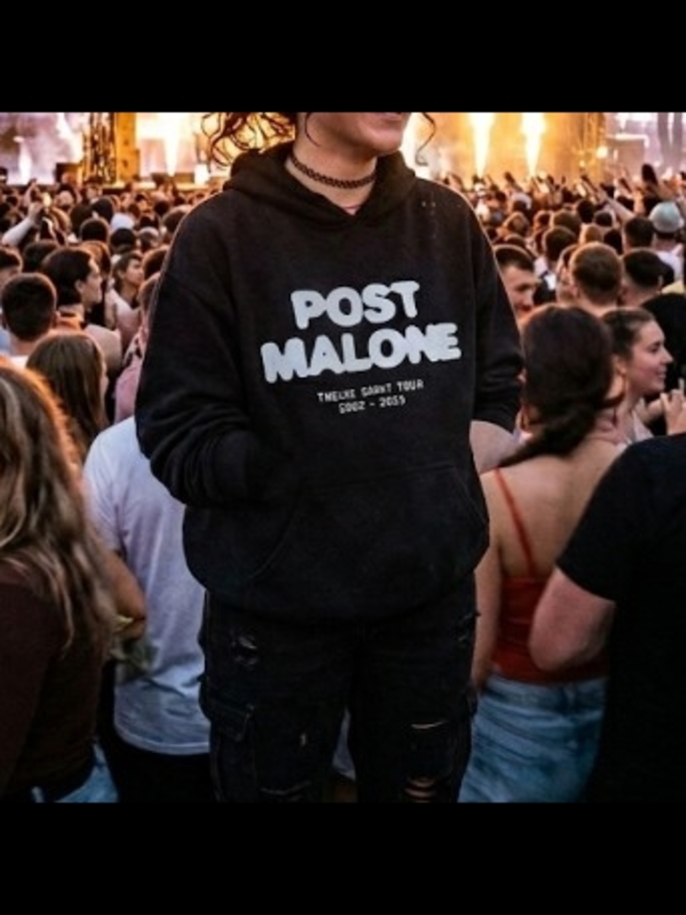 Post Malone Unisex Black Graphic Hoodie - Festival Concert Streetwear Layer